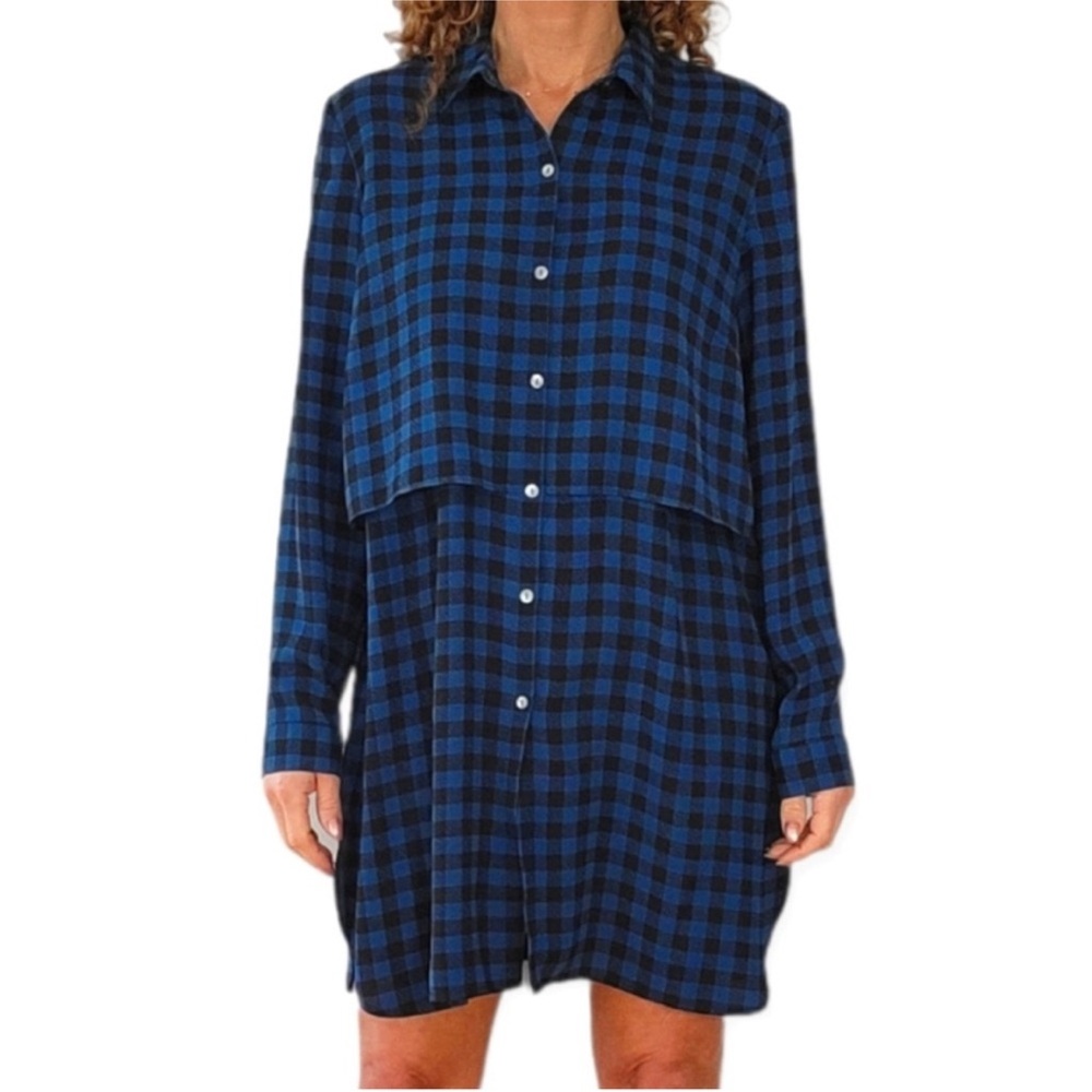 J. Jill Blue Checkered Shirt Dress Size S